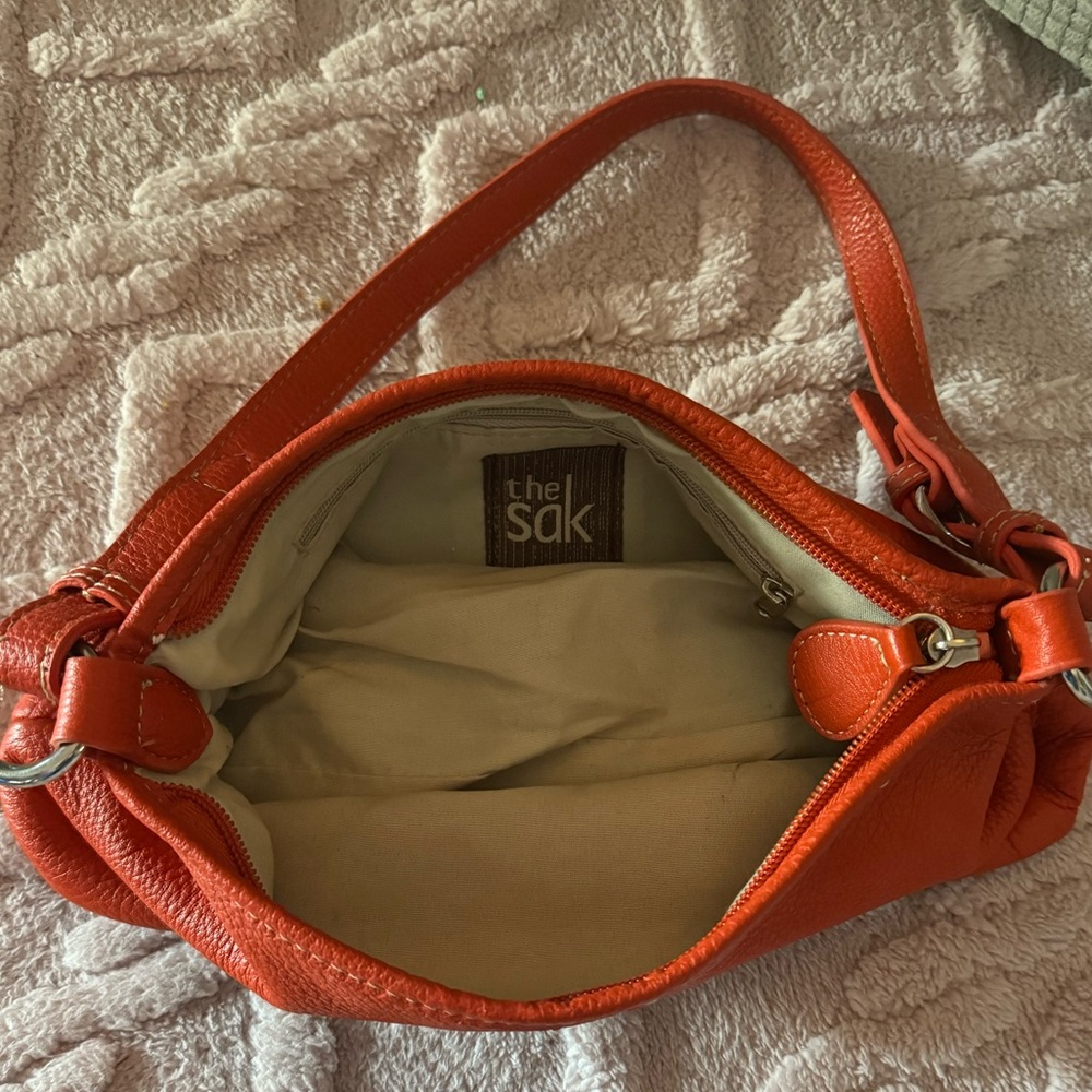 The SAK Orange Leather Handbag Purse Authentic LIKE NEW - Picture 3 of 6